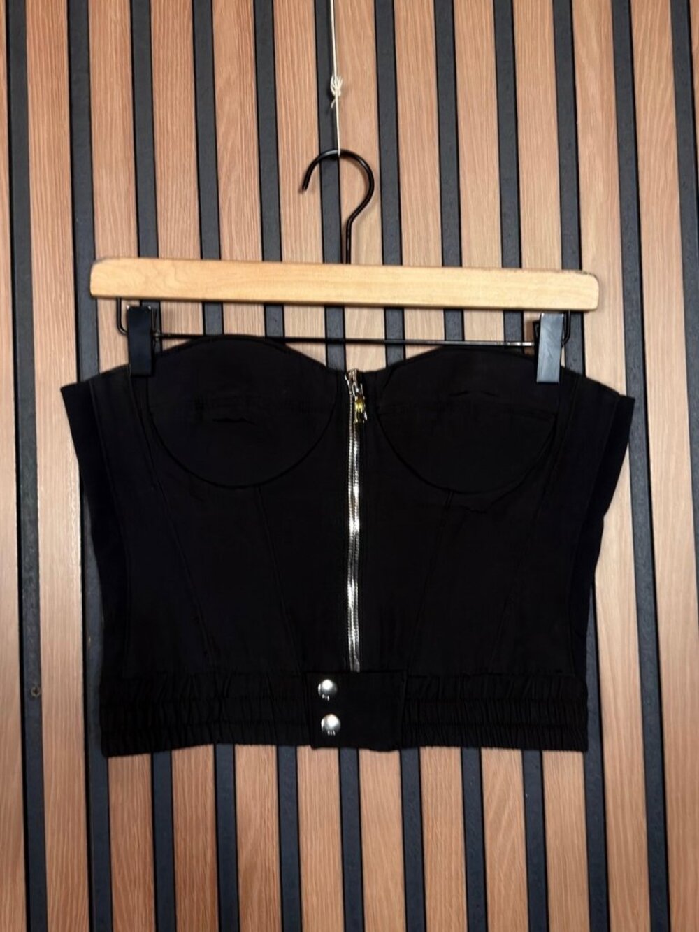 RtA Corset Top Small Womens Black Stretch Hit Cropped Stretch 100% Nylon Busty